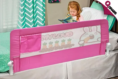 From QR99 Keep your Kids Safe while Sleeping with Hideaway Swing Down Bed Rails with Net - Choose from 2 Cute Designs! (Up to QR378 Value)